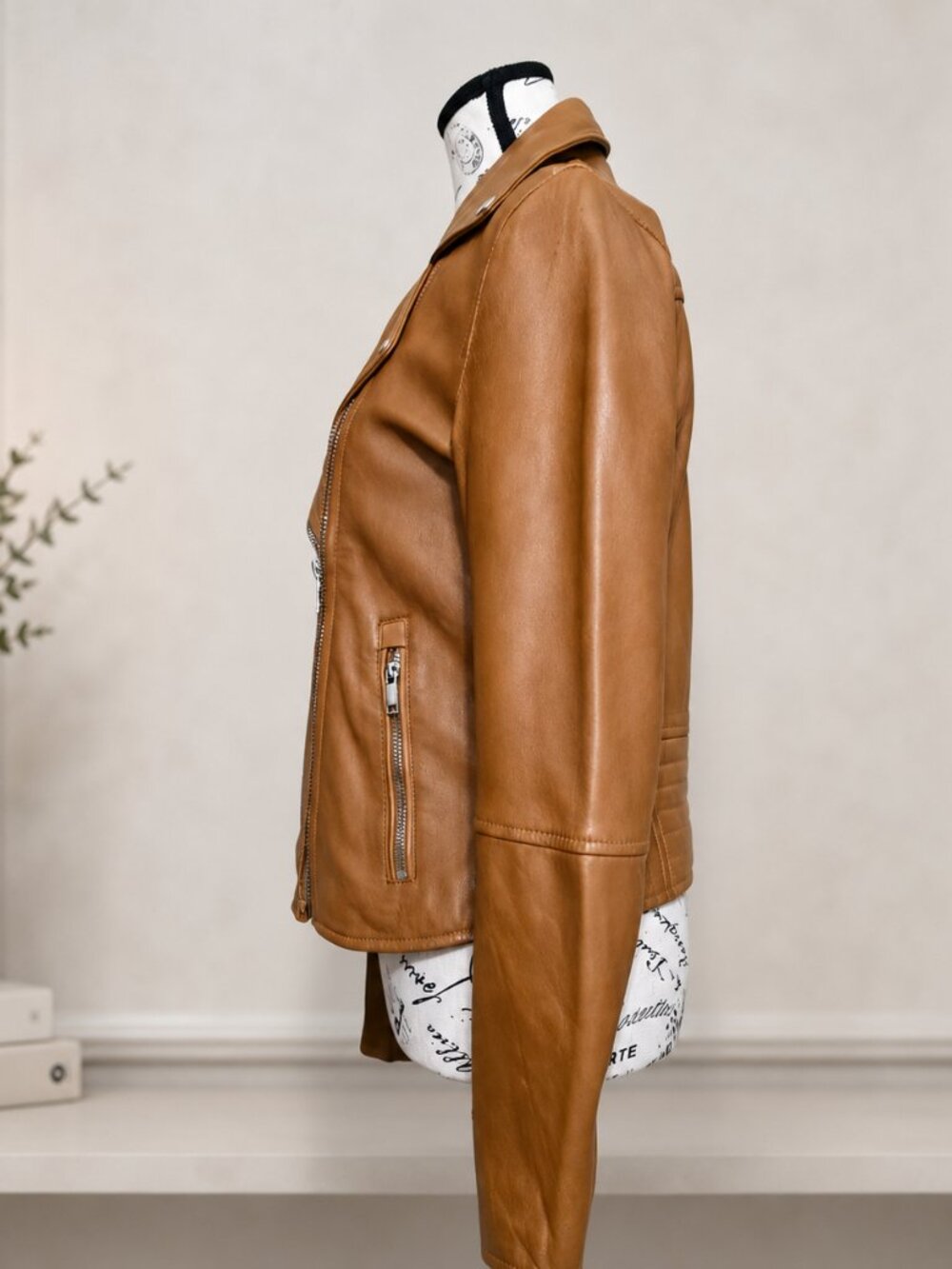 Spanish Genuine Sheep Leather Double Zip Moto Biker Jacket Brown - Picture 4 of 14